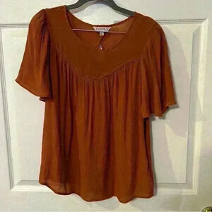 Nanette Womens Burnt Orange Flowy Flutter Short Sleeve Blouse Size Small